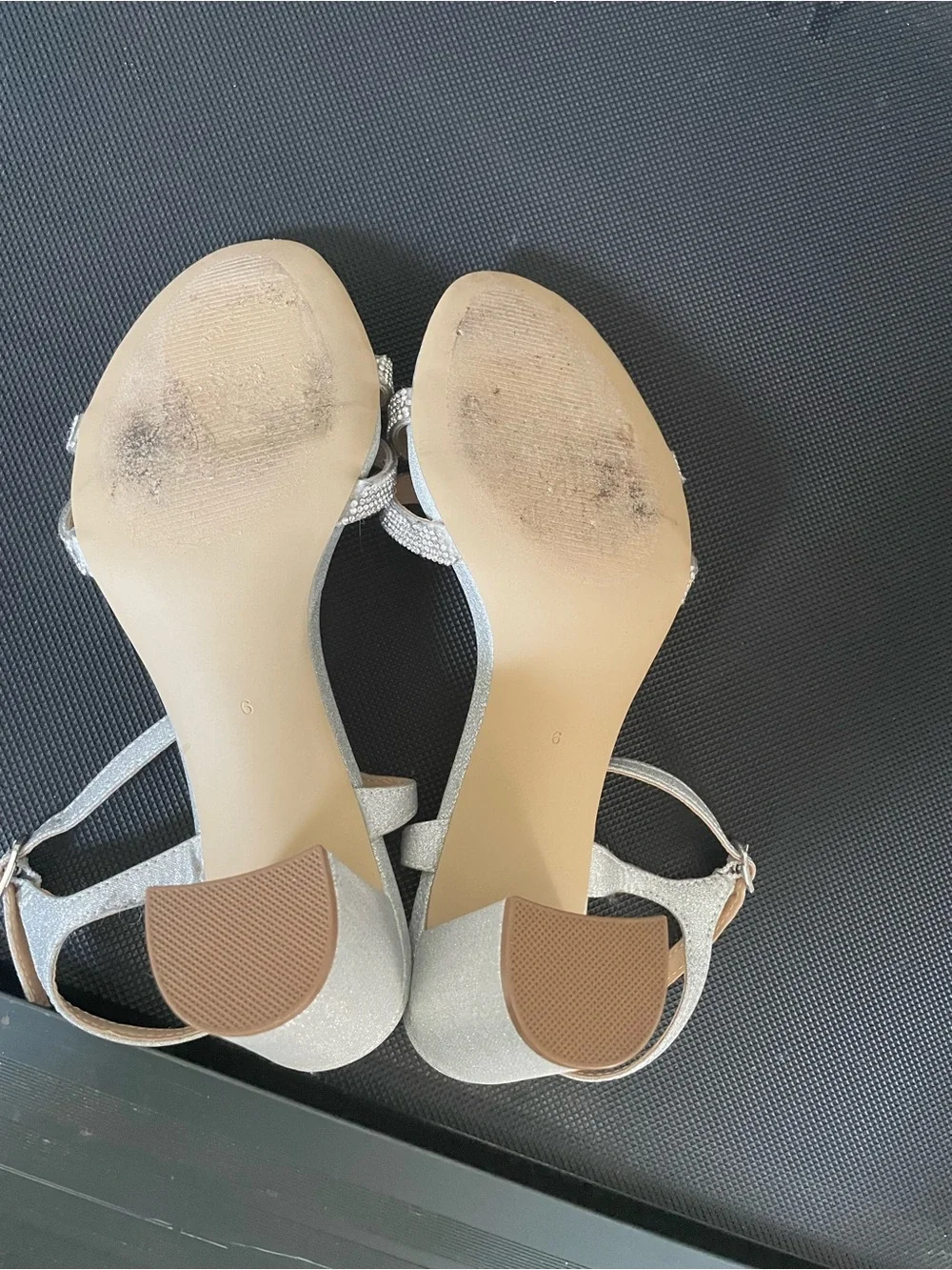 American glamour Badgley Mischka Silver Glitter Rhinestone Strap Heels